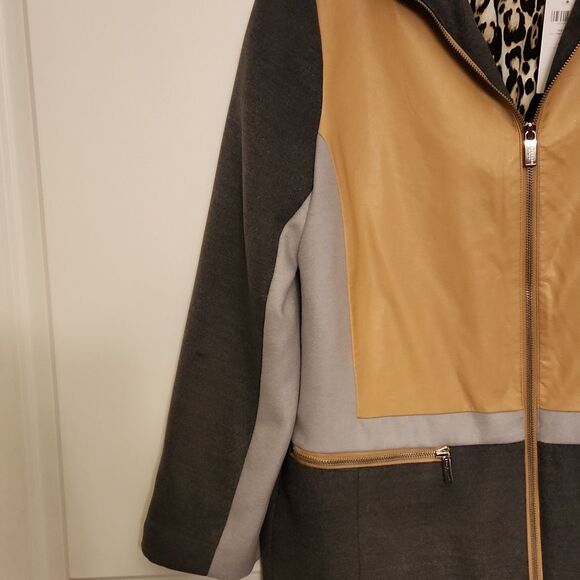 Chico's Black Label Colorblocked Topper Jacket Gray & Tan Size 1 US 8 NWT - Picture 4 of 12